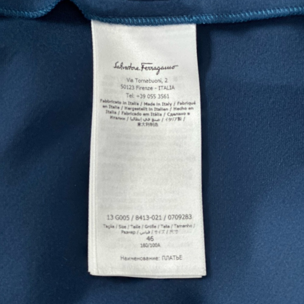 FERRAGAMO Cashmere Wool Asymmetric Fringed Midi Dress  Navy Blue NWT - Picture 7 of 11
